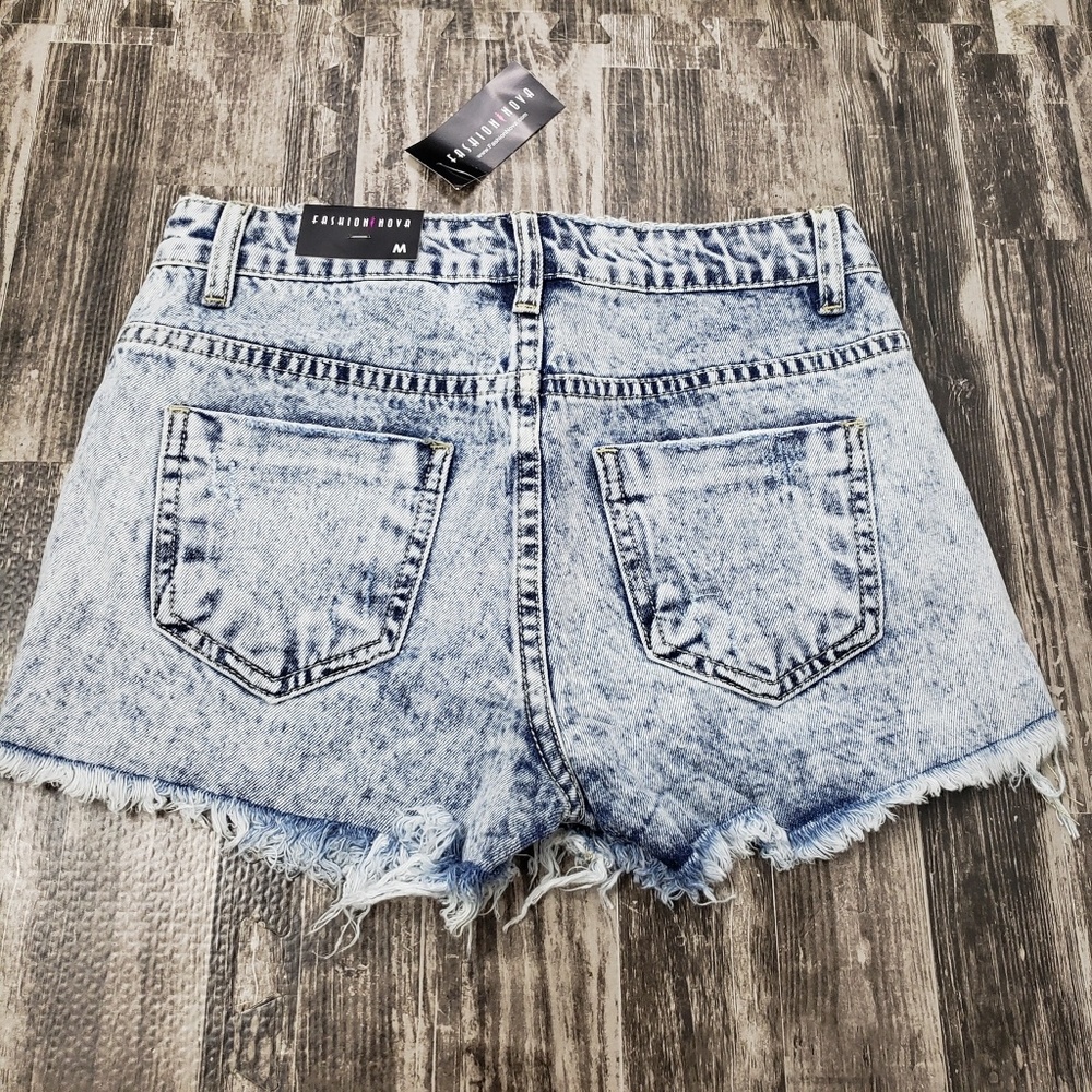 Distressed Light Blue Denim Shorts - Women - Picture 2 of 8